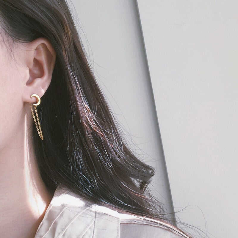 MOON Gold Tiny Dainty Small Minimal Earrings Minimalist Little Moon Earrings
