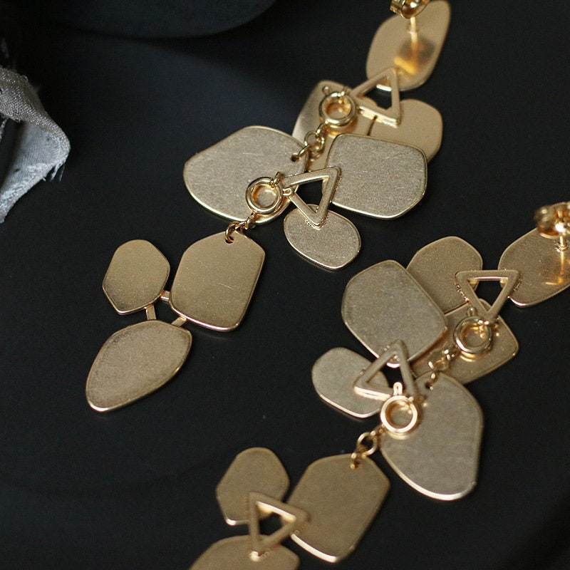 Statement Gold Leaves Earrings Long Geometric  Geometric Chandelier Earring  Large Geometric Earring  Gold Dangle Earring Long Stud earrings