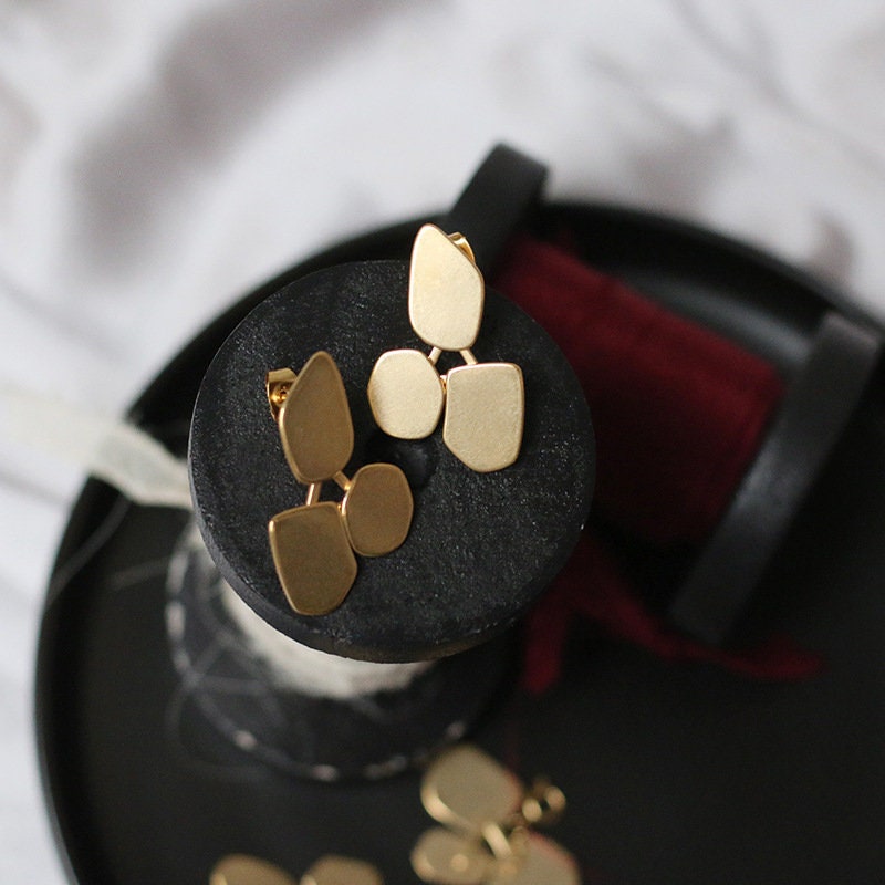 Statement Gold Leaves Earrings Long Geometric  Geometric Chandelier Earring  Large Geometric Earring  Gold Dangle Earring Long Stud earrings