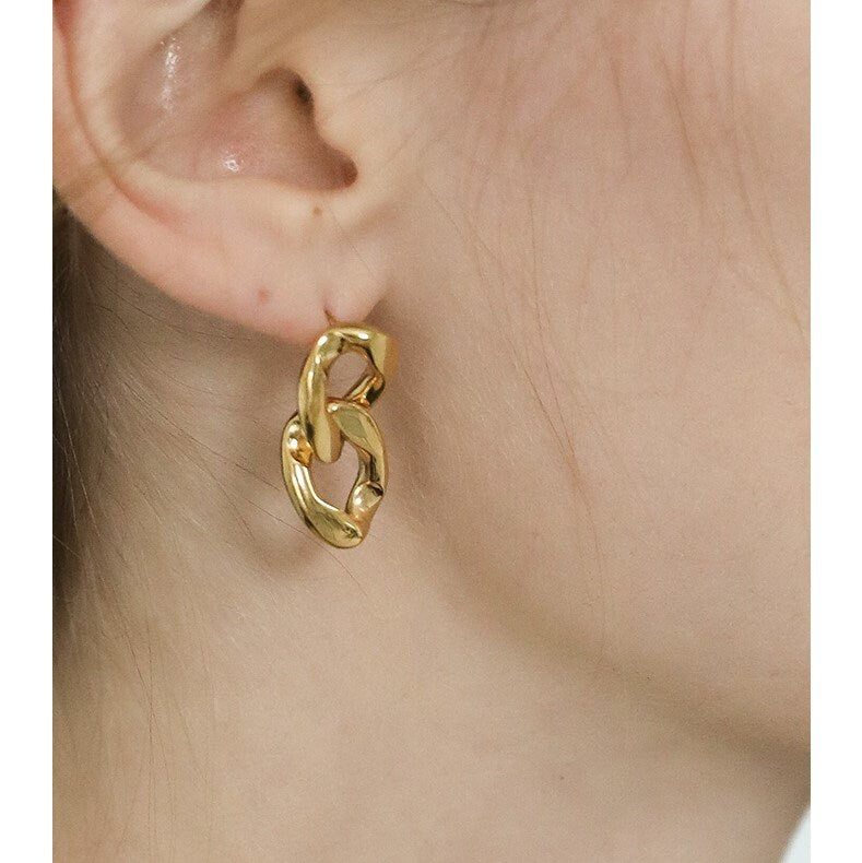 18K Gold Link Chain Earrings Chain Stud Earrings Long Chain Earrings Chunky Chain Drop Earrings Gold Curb Drop Earring Minimalist
