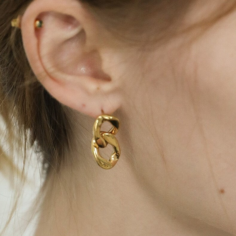 18K Gold Link Chain Earrings Chain Stud Earrings Long Chain Earrings Chunky Chain Drop Earrings Gold Curb Drop Earring Minimalist