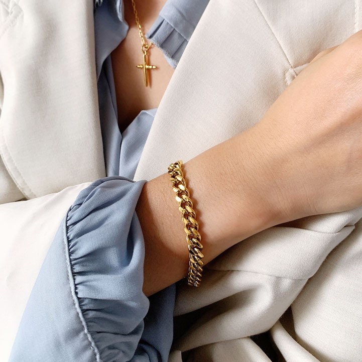 18k Gold Cuban Link Chain Bracelet Gold Curb Chain Bracelet Gift Miami Cuban Bracelet Cuban Chain Bracelet For Women Gold Bracelet Gold