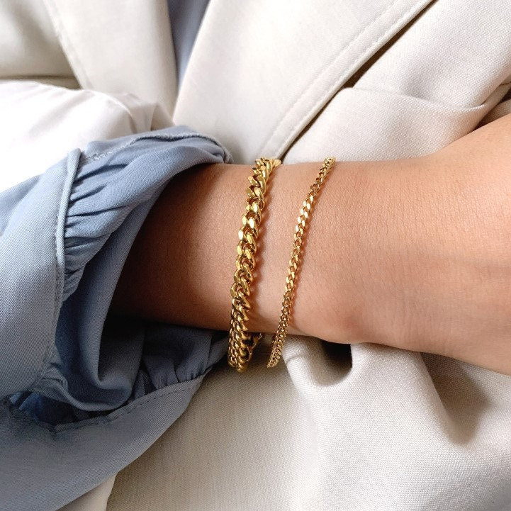 18k Gold Cuban Link Chain Bracelet Gold Curb Chain Bracelet Gift Miami Cuban Bracelet Cuban Chain Bracelet For Women Gold Bracelet Gold