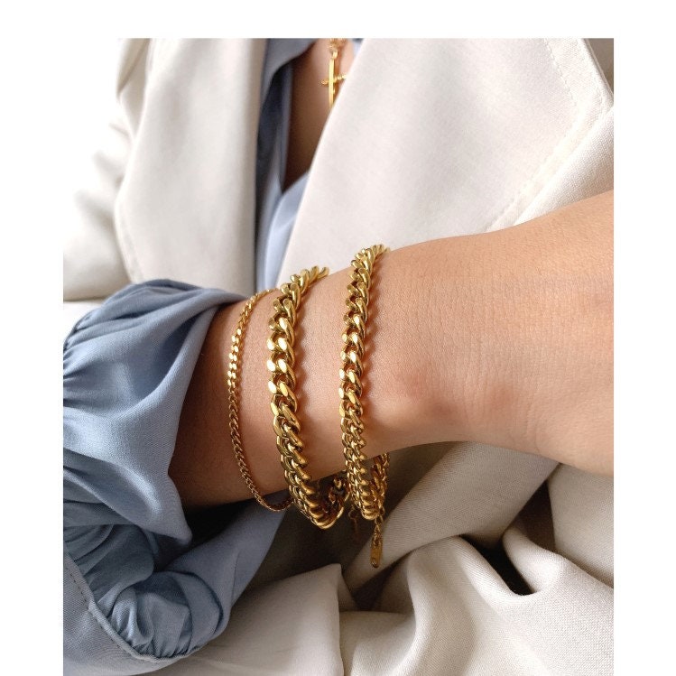 18k Gold Cuban Link Chain Bracelet Gold Curb Chain Bracelet Gift Miami Cuban Bracelet Cuban Chain Bracelet For Women Gold Bracelet Gold