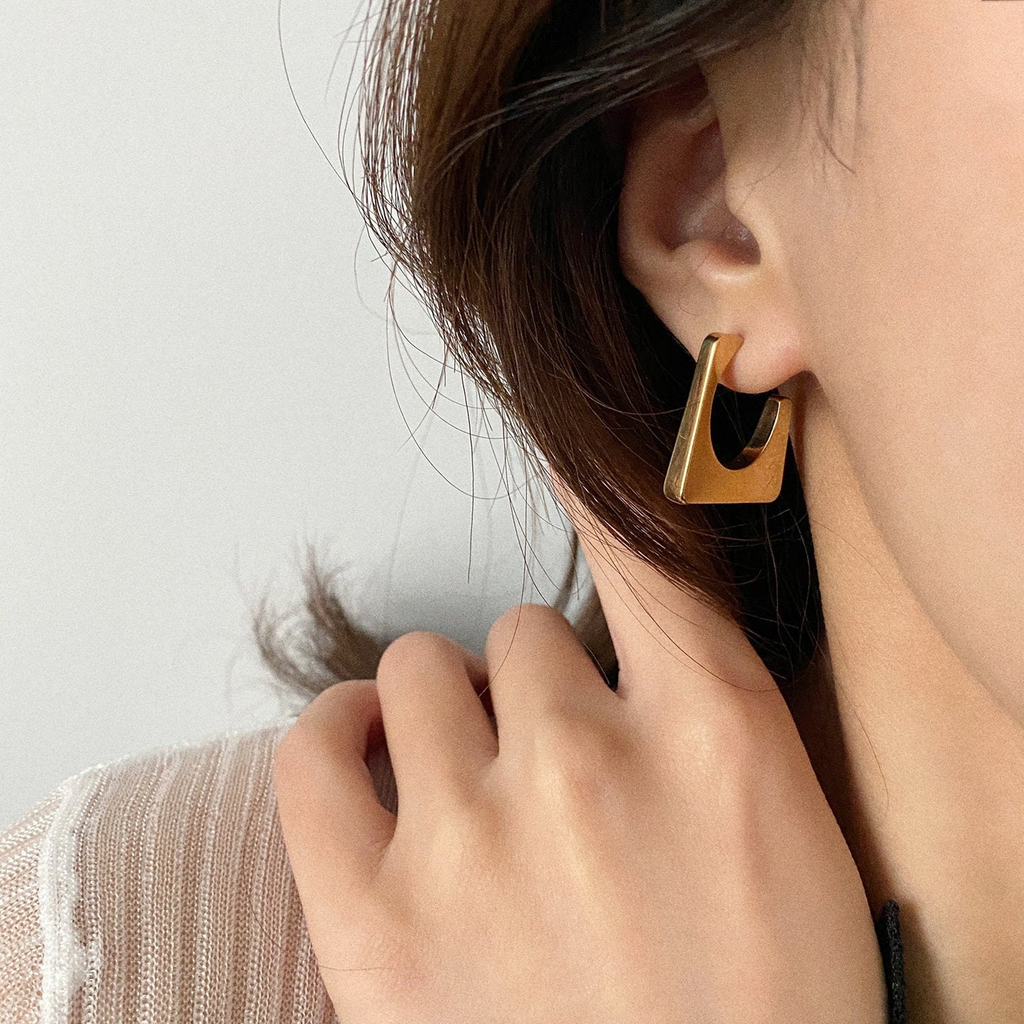 Square Hoop Earrings, Chunky Gold Sliver Hoop Earrings, Thick Gold Sliver Hoop Earrings, Vintage Gold Sliver Hoop Earrings, Simple Hoops