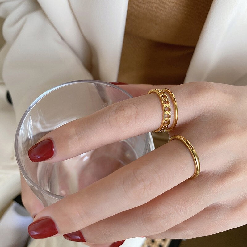 18K Gold Double Band ring, Gold twisted ring, Dainty Gold ring, Gold Statement ring, Hypoallergenic, Water-resistant, Gift for her