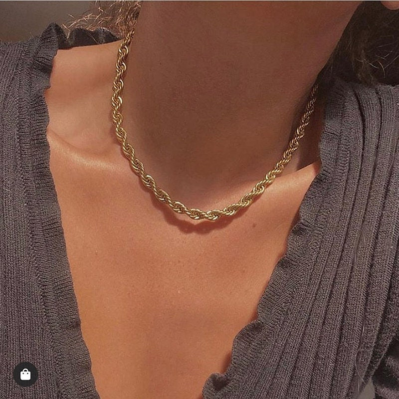 18k Gold Plated Twisted Rope Chain Necklace Gold Chunky Twisted rope choker Gold twisted Rope chain Bracelet Gold rope Chain bracelet