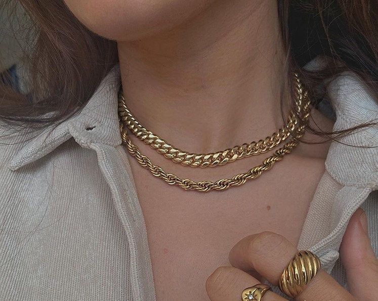 18k Gold Plated Twisted Rope Chain Necklace Gold Chunky Twisted rope choker Gold twisted Rope chain Bracelet Gold rope Chain bracelet