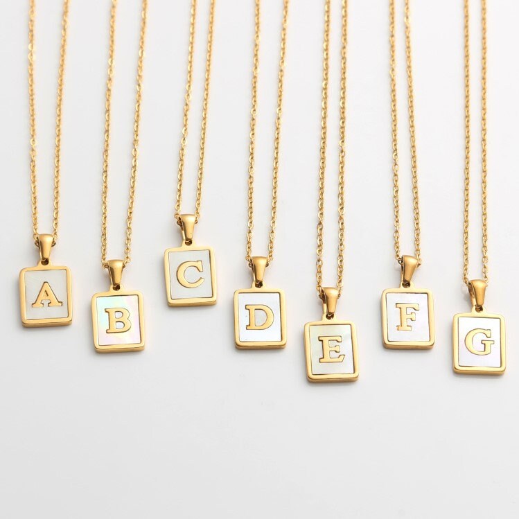 Gold Mother of Pearl Initial Necklace, 18K Gold Stainless Steel Necklace, Antitarnish, Waterproof, Hypoallergenic jewelry Mother's Day Gift