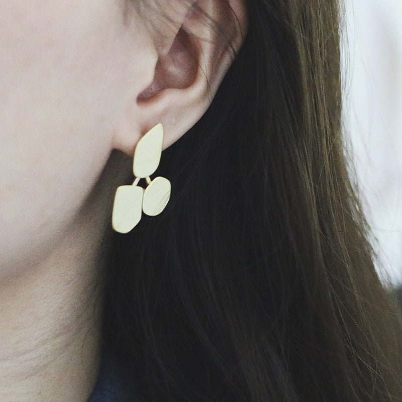 Statement Gold Leaves Earrings Long Geometric  Geometric Chandelier Earring  Large Geometric Earring  Gold Dangle Earring Long Stud earrings