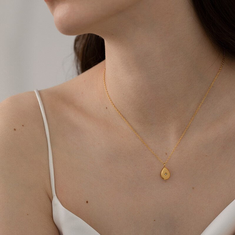 Gold Waterdrop - Square Zircon Star Necklaces, Square Geometric Necklaces, Minimalist Necklace for Women, Minimalist Rhinestone Necklace