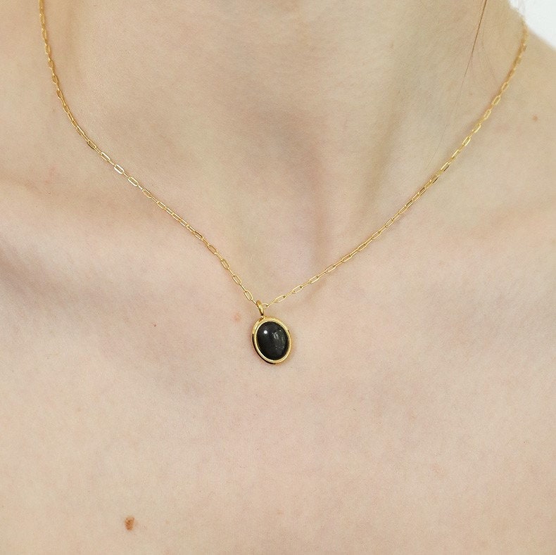 Agate Slice Necklace Black Tourmaline Necklace Gemstone Necklace Black Pendant necklace Stone Natural Agate Necklace Women Waterproof