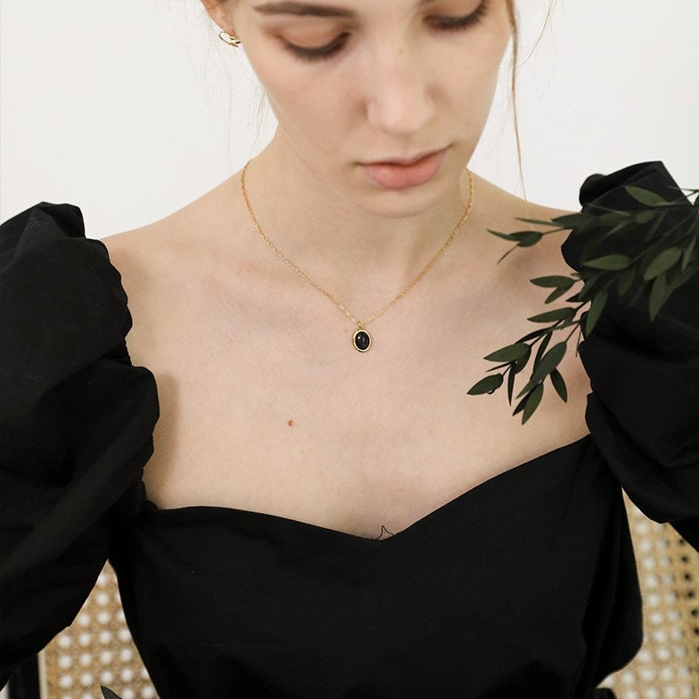 Agate Slice Necklace Black Tourmaline Necklace Gemstone Necklace Black Pendant necklace Stone Natural Agate Necklace Women Waterproof