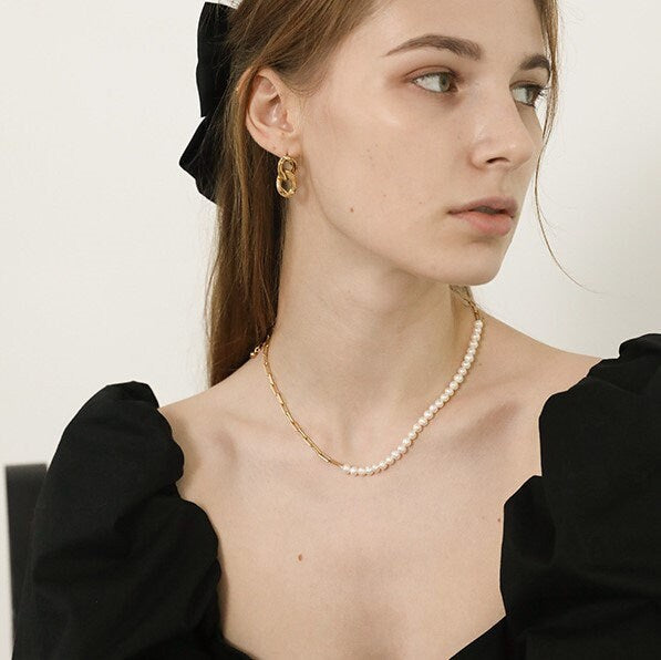 18K Gold Link Chain Earrings Chain Stud Earrings Long Chain Earrings Chunky Chain Drop Earrings Gold Curb Drop Earring Minimalist