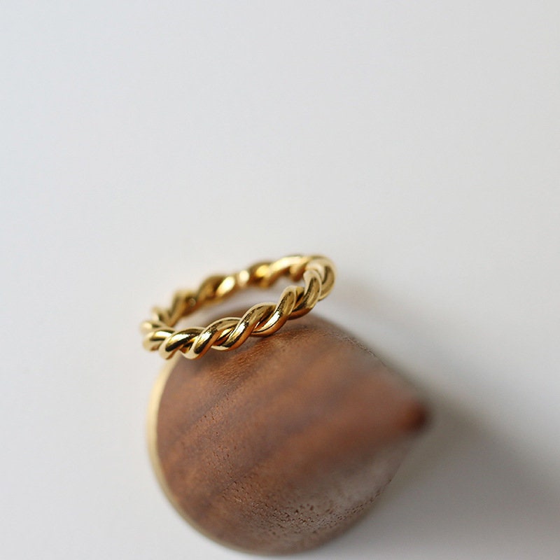 Gold Braided Rope Ring Twist Ring Gold Twisted Rope Wedding Band Gold Rope Ring Stacking Twist Ring Infinity Twisted Band WATERPROOF