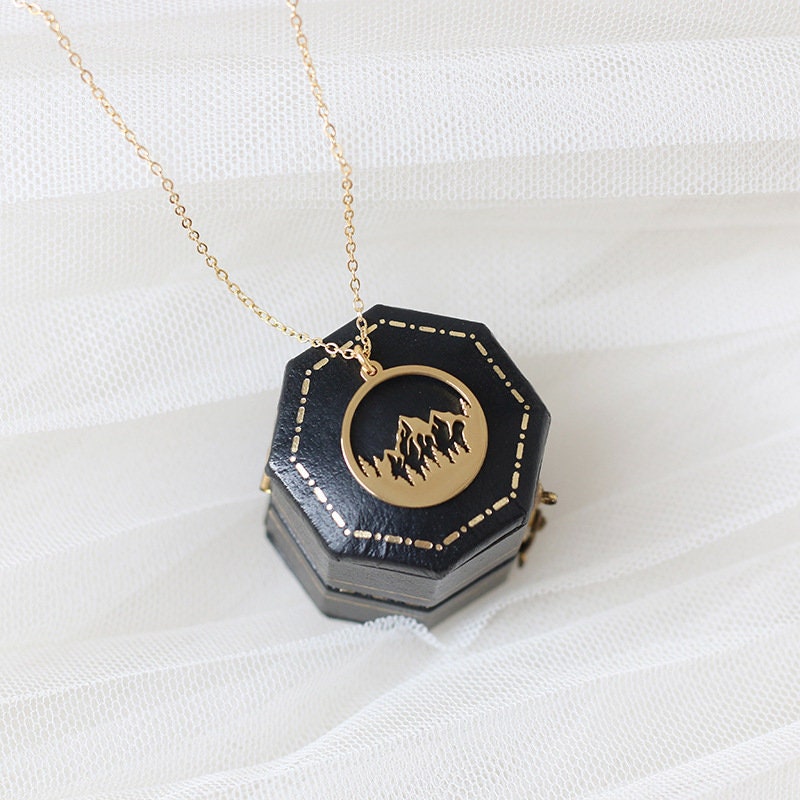 Mountain Necklace, Wanderlust Necklace, The Mountains Are Calling, Mountain Jewelry, Mountain Pendant, Mountain Charm, Mountain disc