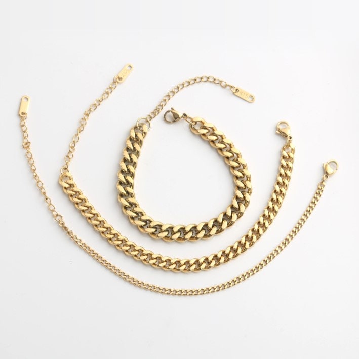 18k Gold Cuban Link Chain Bracelet Gold Curb Chain Bracelet Gift Miami Cuban Bracelet Cuban Chain Bracelet For Women Gold Bracelet Gold