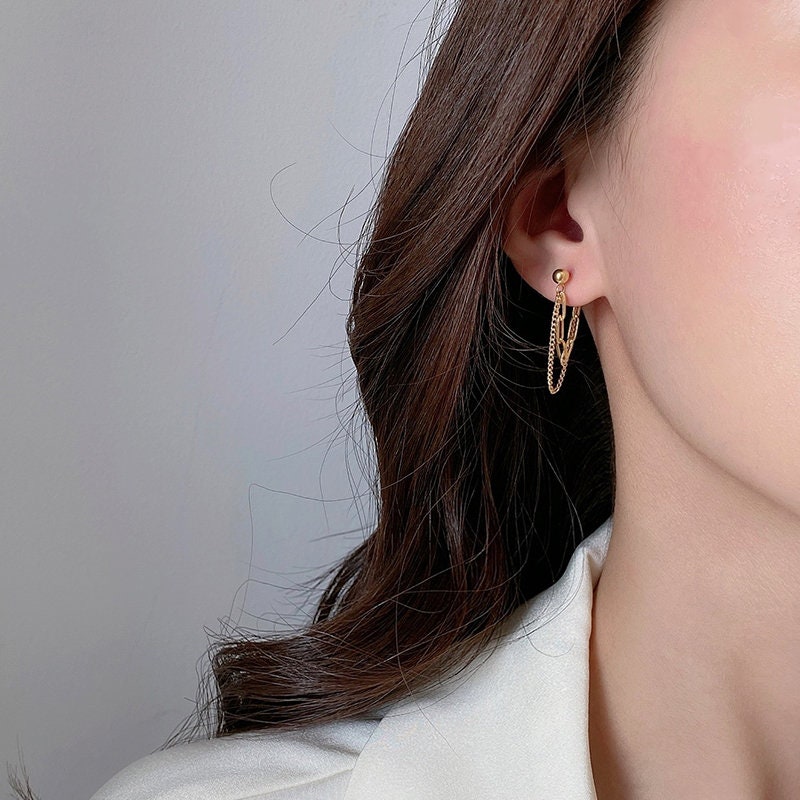 Simple Geometric Drop Chain Link Dangle Minimalist Modern Trending Streetwear Earring Accessory Non tarnish Earring Chain Earring WATERPROOF