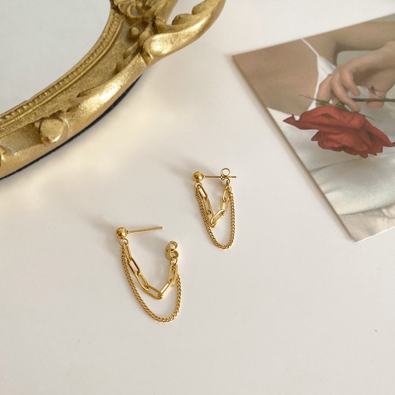 Simple Geometric Drop Chain Link Dangle Minimalist Modern Trending Streetwear Earring Accessory Non tarnish Earring Chain Earring WATERPROOF