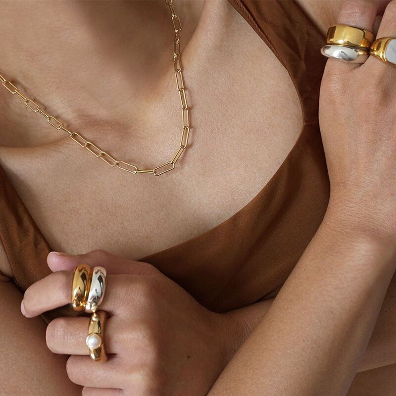 Gold Chunky Paperclip Necklace Gold Chain Necklace, Paperclip Chains, Rectangle Chains Necklace, Gold Link Chain Necklace, WATERPROOF