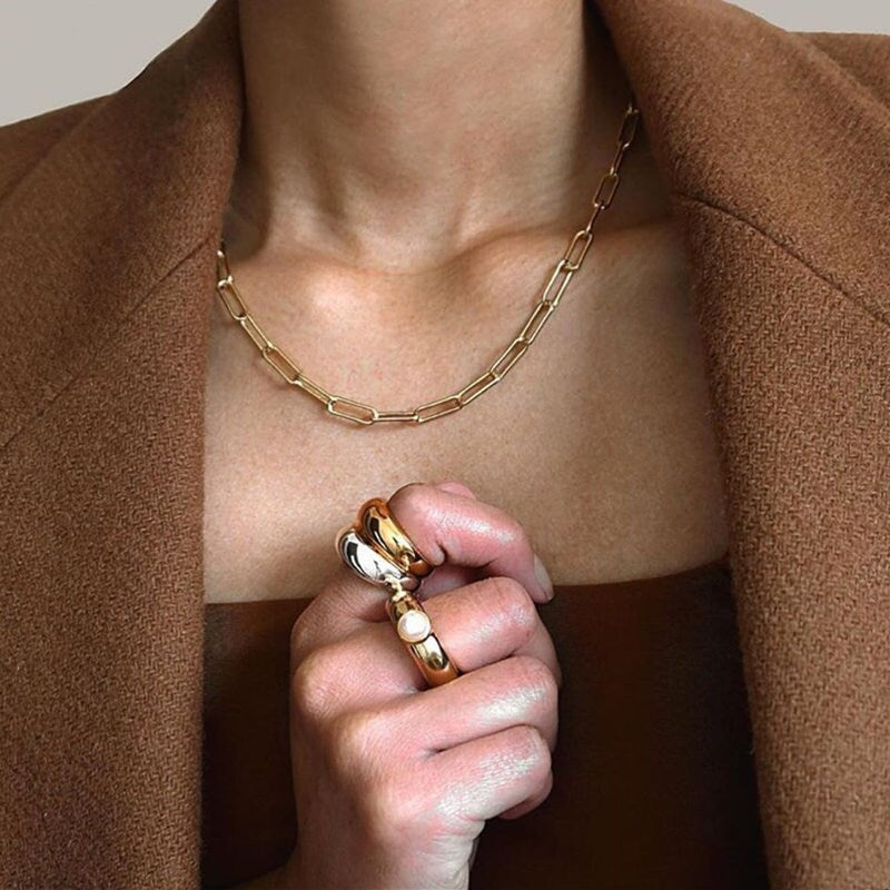 Gold Chunky Paperclip Necklace Gold Chain Necklace, Paperclip Chains, Rectangle Chains Necklace, Gold Link Chain Necklace, WATERPROOF