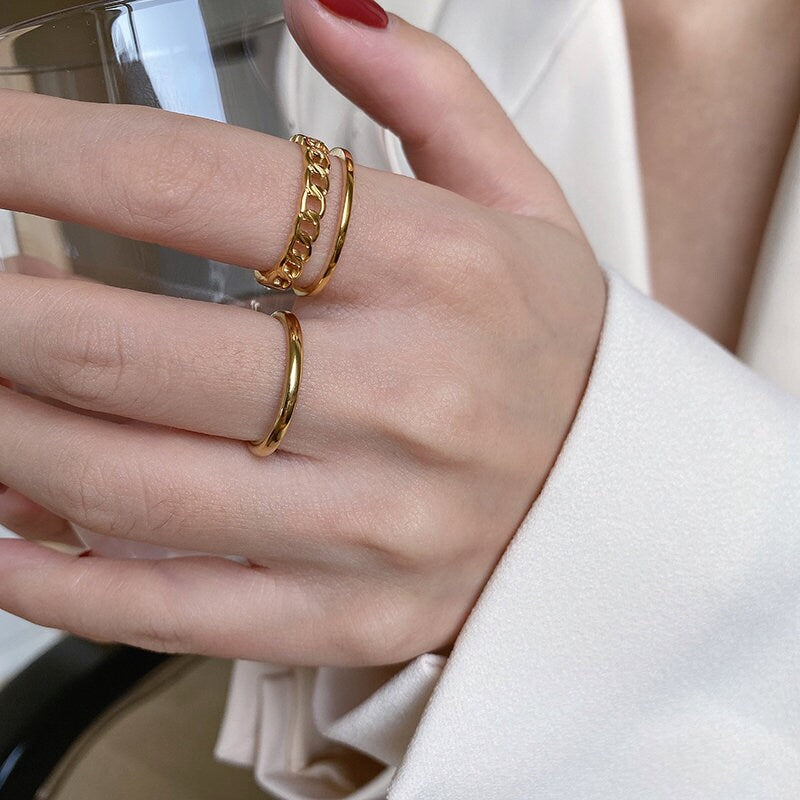 18K Gold Double Band ring, Gold twisted ring, Dainty Gold ring, Gold Statement ring, Hypoallergenic, Water-resistant, Gift for her