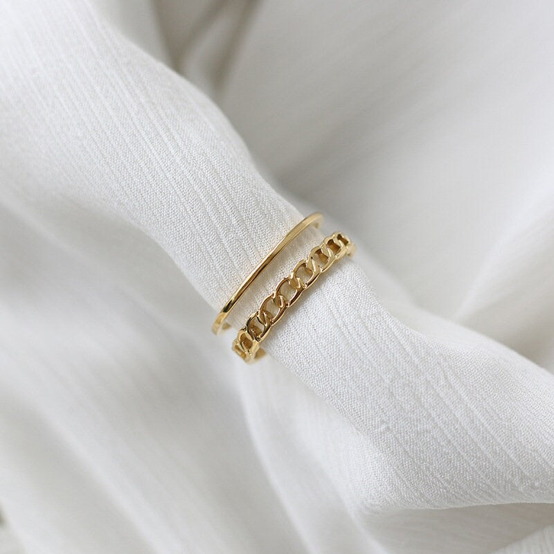 18K Gold Double Band ring, Gold twisted ring, Dainty Gold ring, Gold Statement ring, Hypoallergenic, Water-resistant, Gift for her