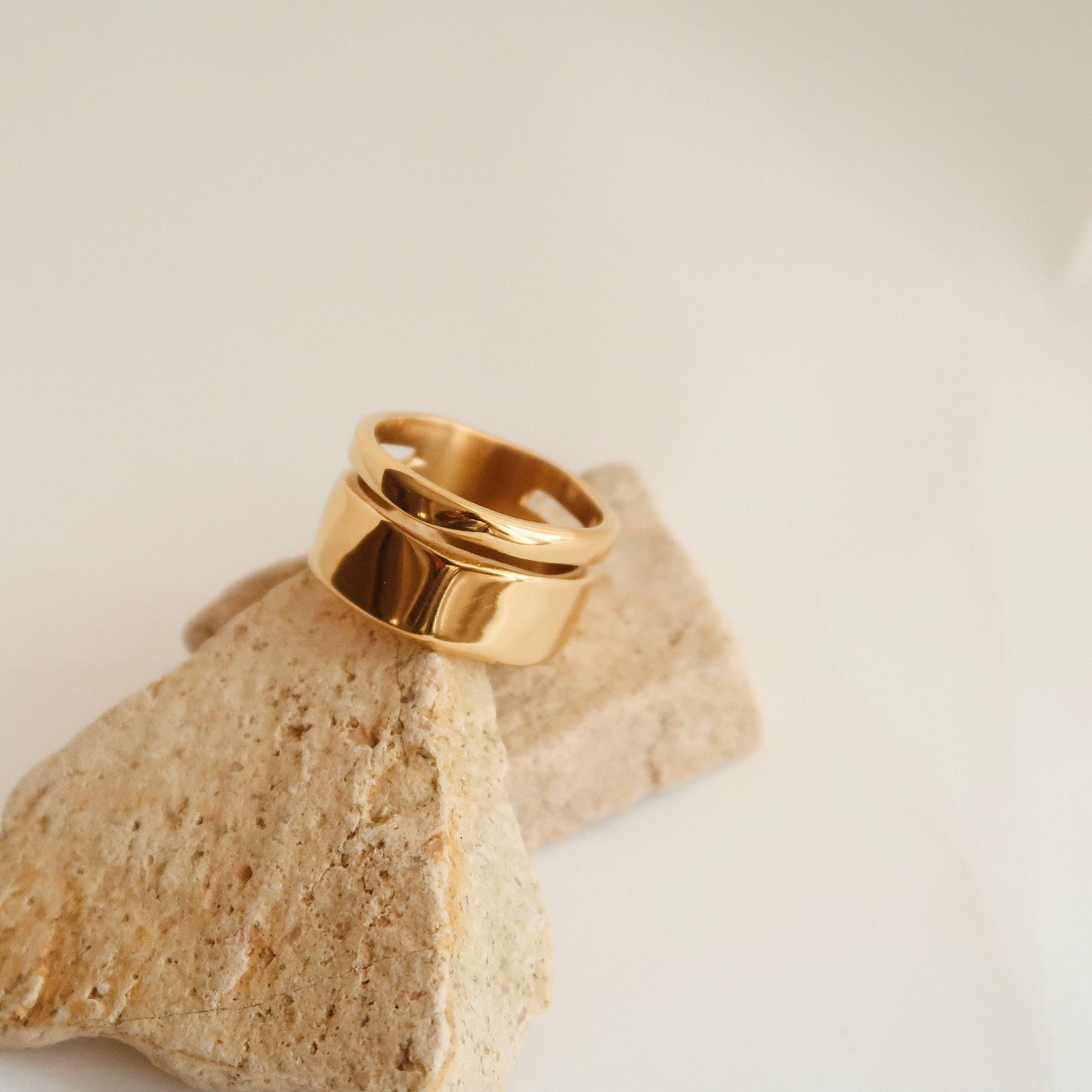 18K Gold Double Band Ring, Gold Double Ring, Gold Band Ring, stacking ring, simple band, Gold Wide Band, Gold Wedding Band, WATERPROOF
