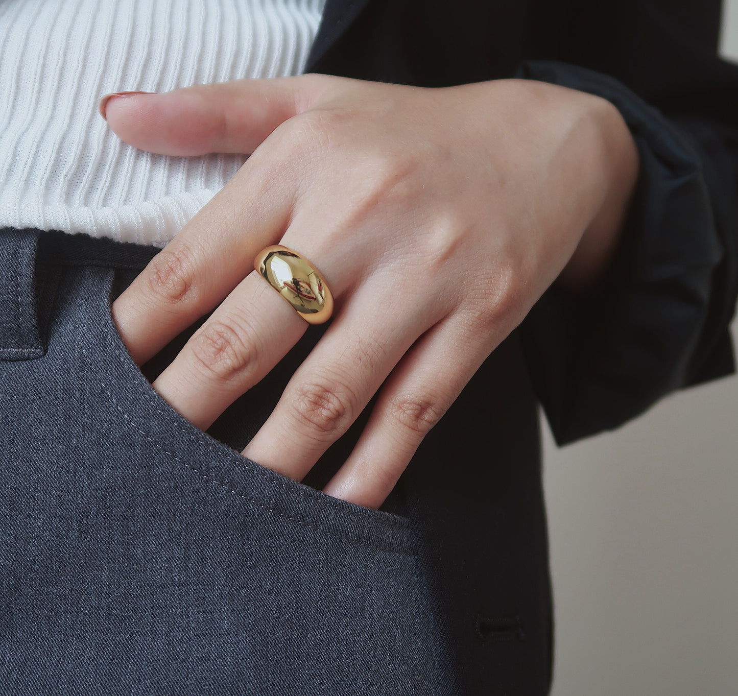 Gold Dome Ring Wide Band Ring Chunky Ring Stacking Band Thick Dome Ring Bubble Ring Minimalist Ring Thin Ting Dainty Ring Gift WATERPROOF