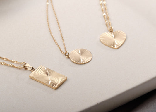 18K GOLD Square, Rectangle Necklace, Frame Bar Shine Necklace, Bright Pendant Charm, Heart Necklace, WATERPROOF