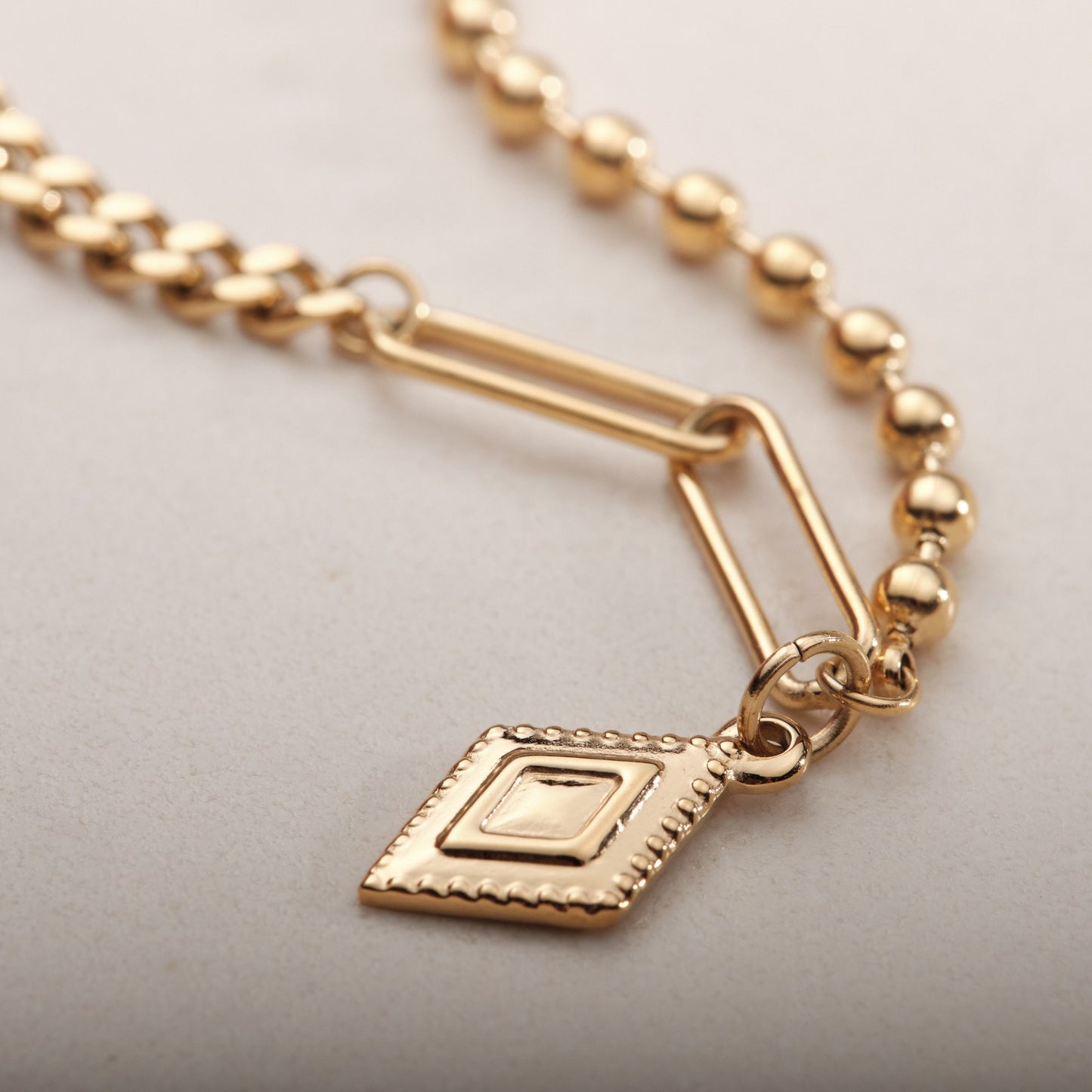 Diamond shape bracelet, vintage bracelet, chain bracelet, beaded chain bracelet, Cuban chain bracelet, layered bracelet