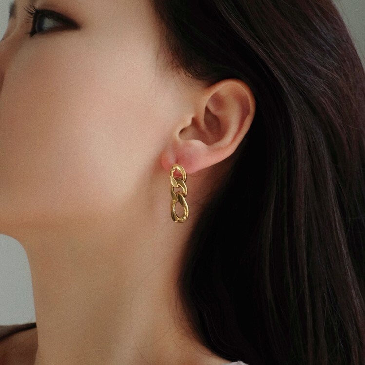 18K Gold Link Chain Earrings Chain Stud Earrings Long Chain Earrings Chunky Chain Drop Earrings Gold Curb Drop Earring Minimalist