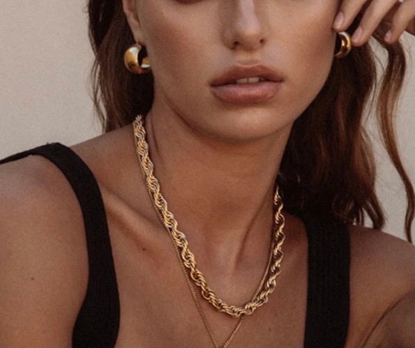 18k Gold Plated Twisted Rope Chain Necklace Gold Chunky Twisted rope choker Gold twisted Rope chain Bracelet Gold rope Chain bracelet
