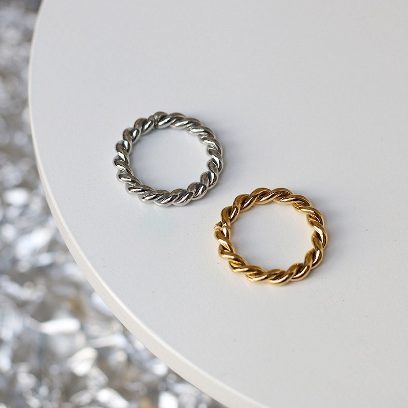 Gold Braided Rope Ring Twist Ring Gold Twisted Rope Wedding Band Gold Rope Ring Stacking Twist Ring Infinity Twisted Band WATERPROOF