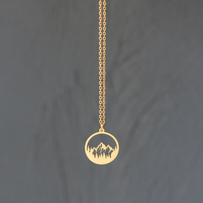 Mountain Necklace, Wanderlust Necklace, The Mountains Are Calling, Mountain Jewelry, Mountain Pendant, Mountain Charm, Mountain disc