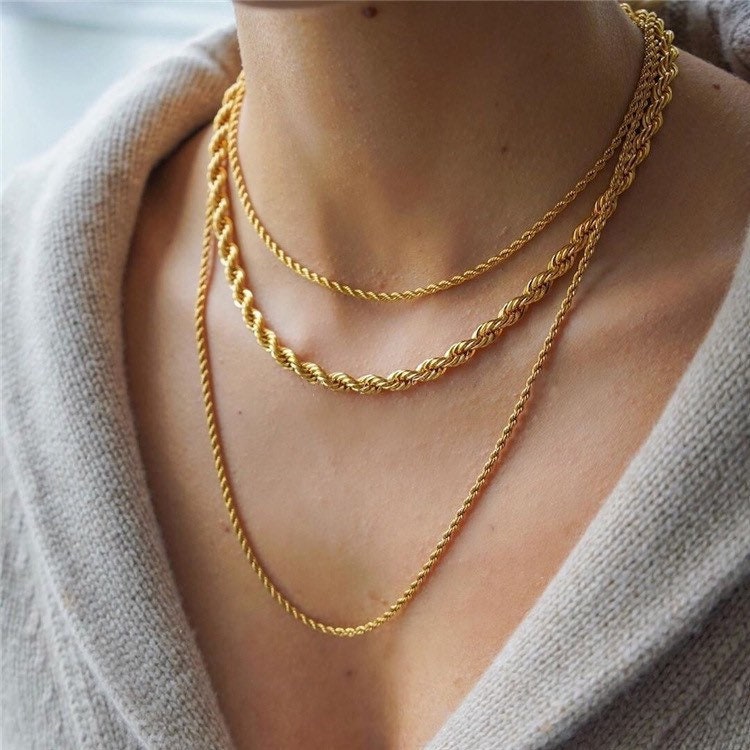 18k Gold Plated Twisted Rope Chain Necklace Gold Chunky Twisted rope choker Gold twisted Rope chain Bracelet Gold rope Chain bracelet