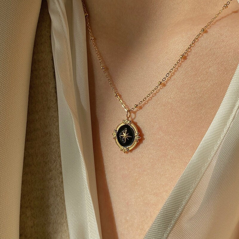 Dainty Black Enamel North Star Necklace Vintage Star Necklace North Star Necklace Birthday Gift Graduation Gift Layered Necklace WATERPROOF
