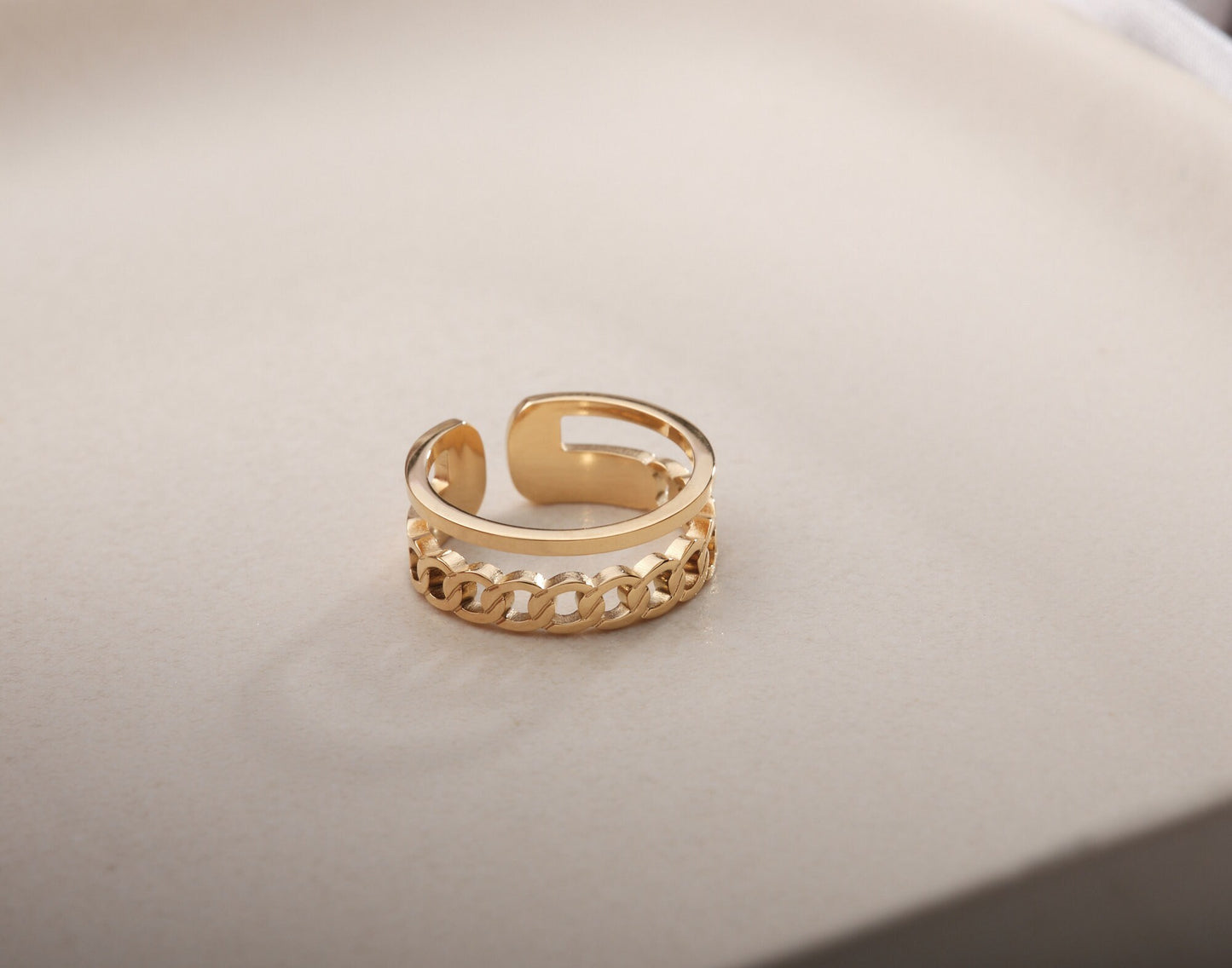 18K Gold Double Band ring, Gold twisted ring, Dainty Gold ring, Gold Statement ring, Hypoallergenic, Water-resistant, Gift for her