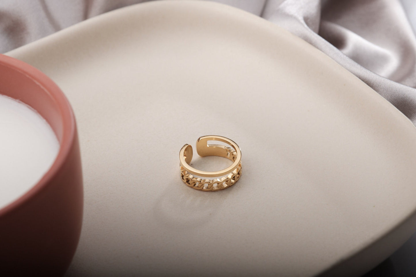 18K Gold Double Band ring, Gold twisted ring, Dainty Gold ring, Gold Statement ring, Hypoallergenic, Water-resistant, Gift for her