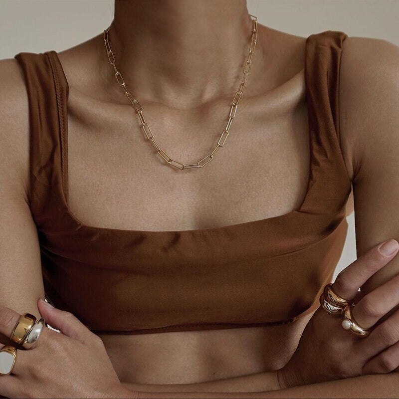Gold Chunky Paperclip Necklace Gold Chain Necklace, Paperclip Chains, Rectangle Chains Necklace, Gold Link Chain Necklace, WATERPROOF