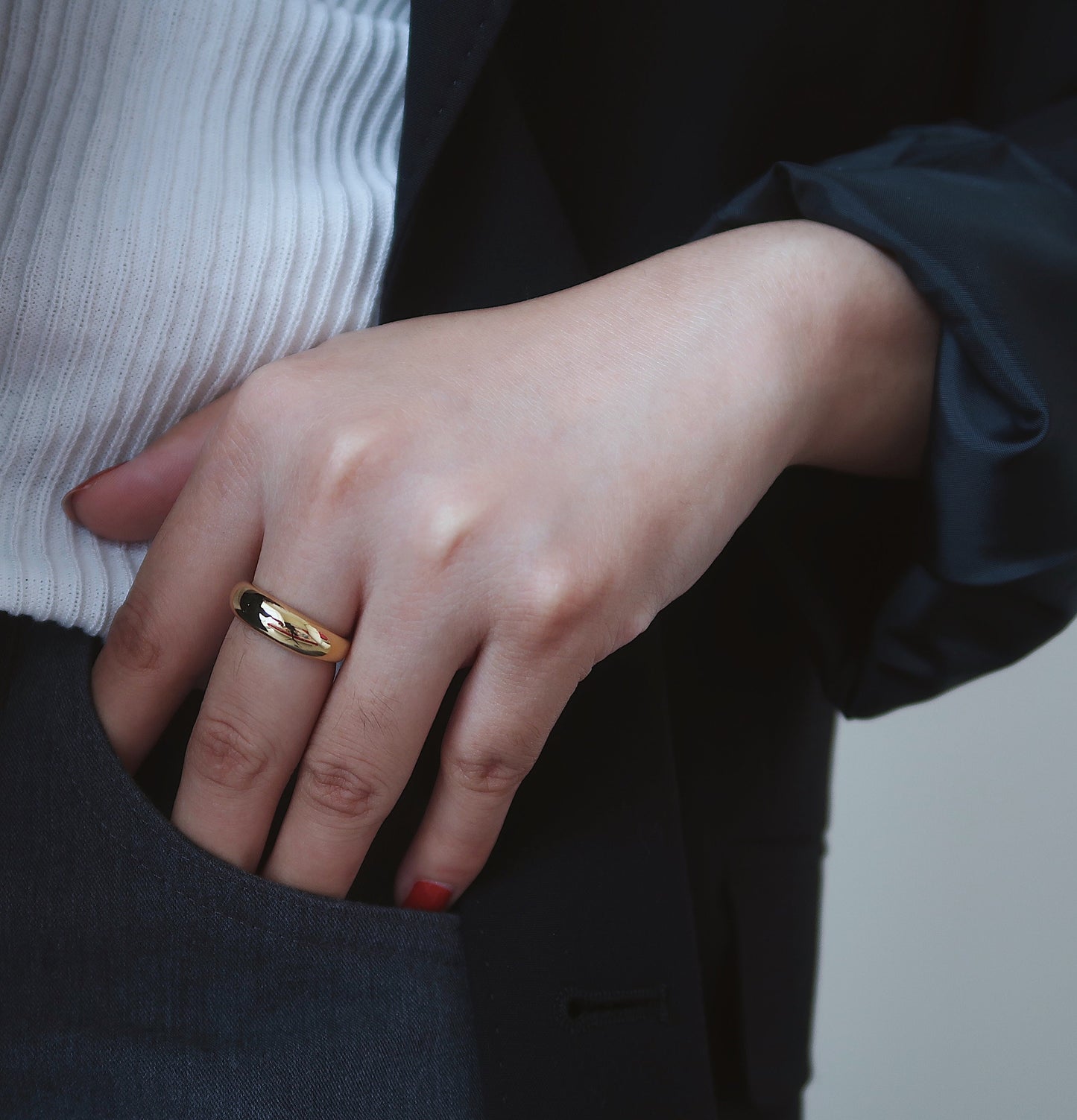 Gold Dome Ring Wide Band Ring Chunky Ring Stacking Band Thick Dome Ring Bubble Ring Minimalist Ring Thin Ting Dainty Ring Gift WATERPROOF