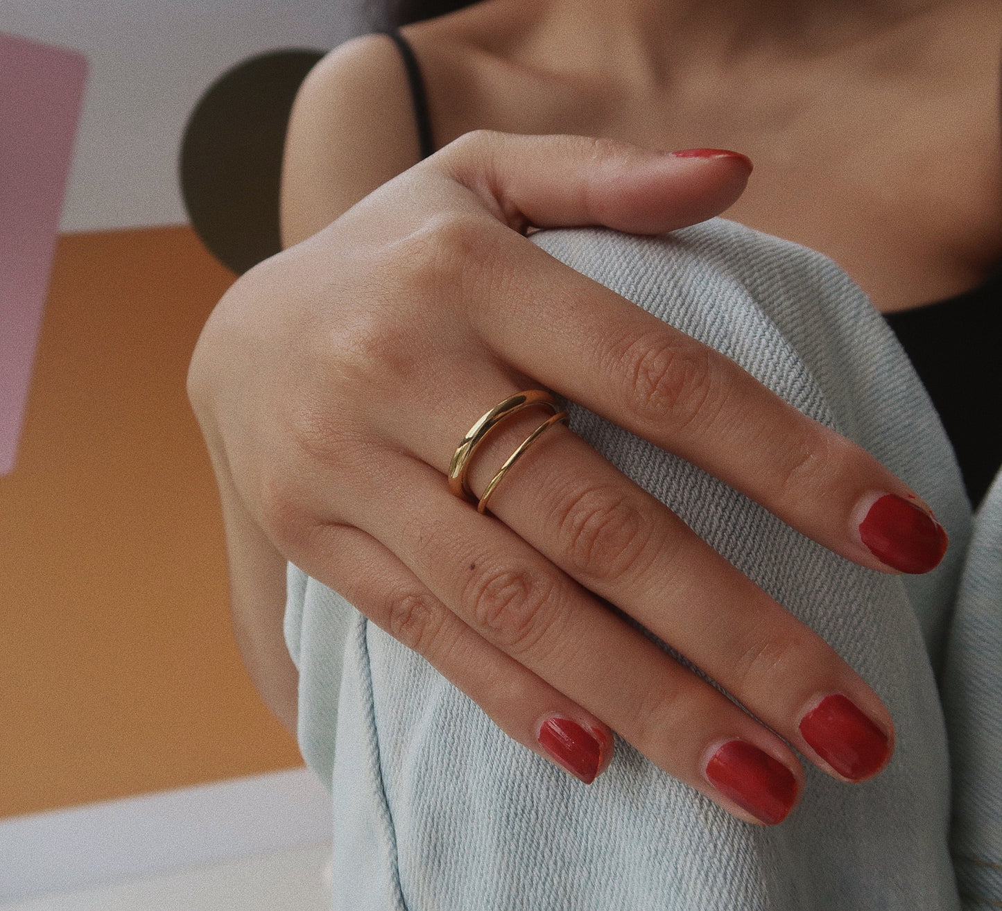 18K Gold Stackable Ring, Band Ring, Water and Tarnish Resistant Ring, Stainless Titanium Ring Double Band ring, Gold band ring, Dainty ring