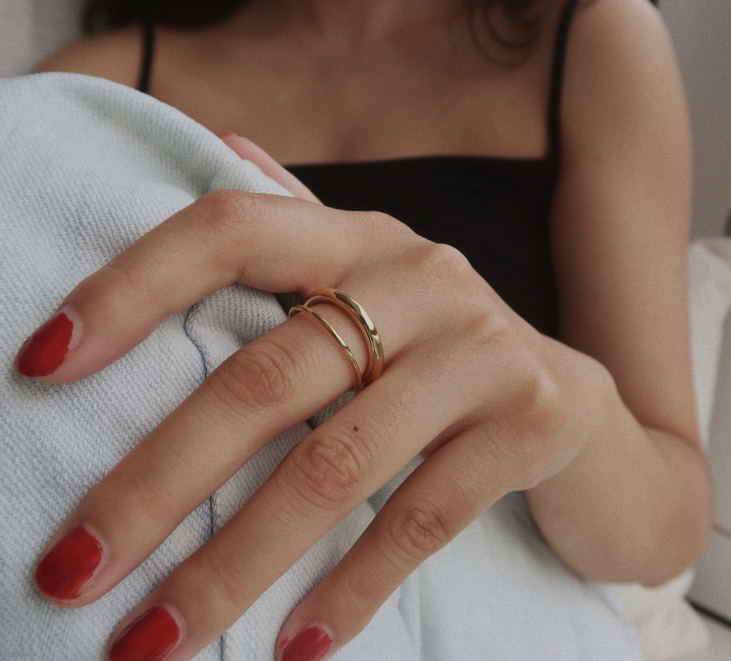 18K Gold Stackable Ring, Band Ring, Water and Tarnish Resistant Ring, Stainless Titanium Ring Double Band ring, Gold band ring, Dainty ring