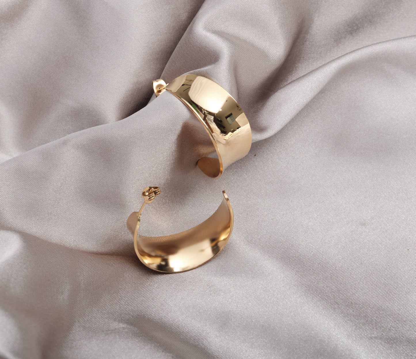 Gold Earrings, Gold Dome Earrings, Stainless Steel Earrings, Gold Wide Open Hoop Earrings, Minimalist Earrings, Modern Earrings, Gift Hoops