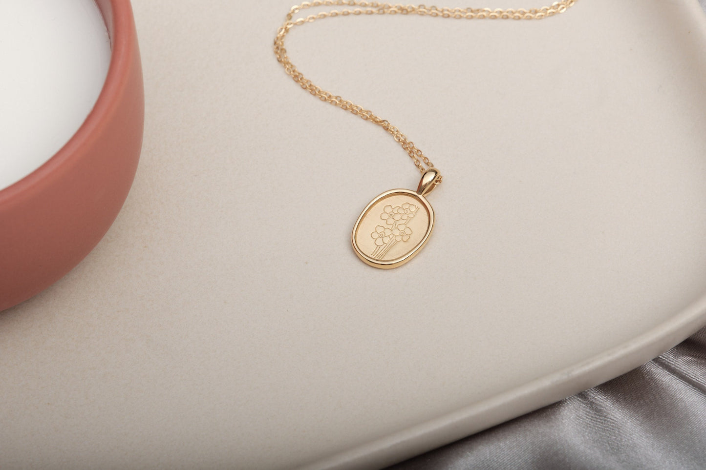 Wildflower Necklace 18k Gold Wildflower Bouquet Necklace Thoughtful Gift Meaningful Disc Necklace Flower Disc Necklace Birth Flower