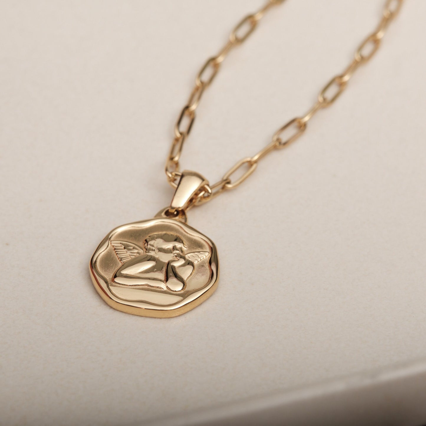 Gold Angel Coin Necklace, Angel Medallion Necklace, Gold Angel Protection Necklace, Guardian Angel Necklace, Birthday Gift, Christmas Gift