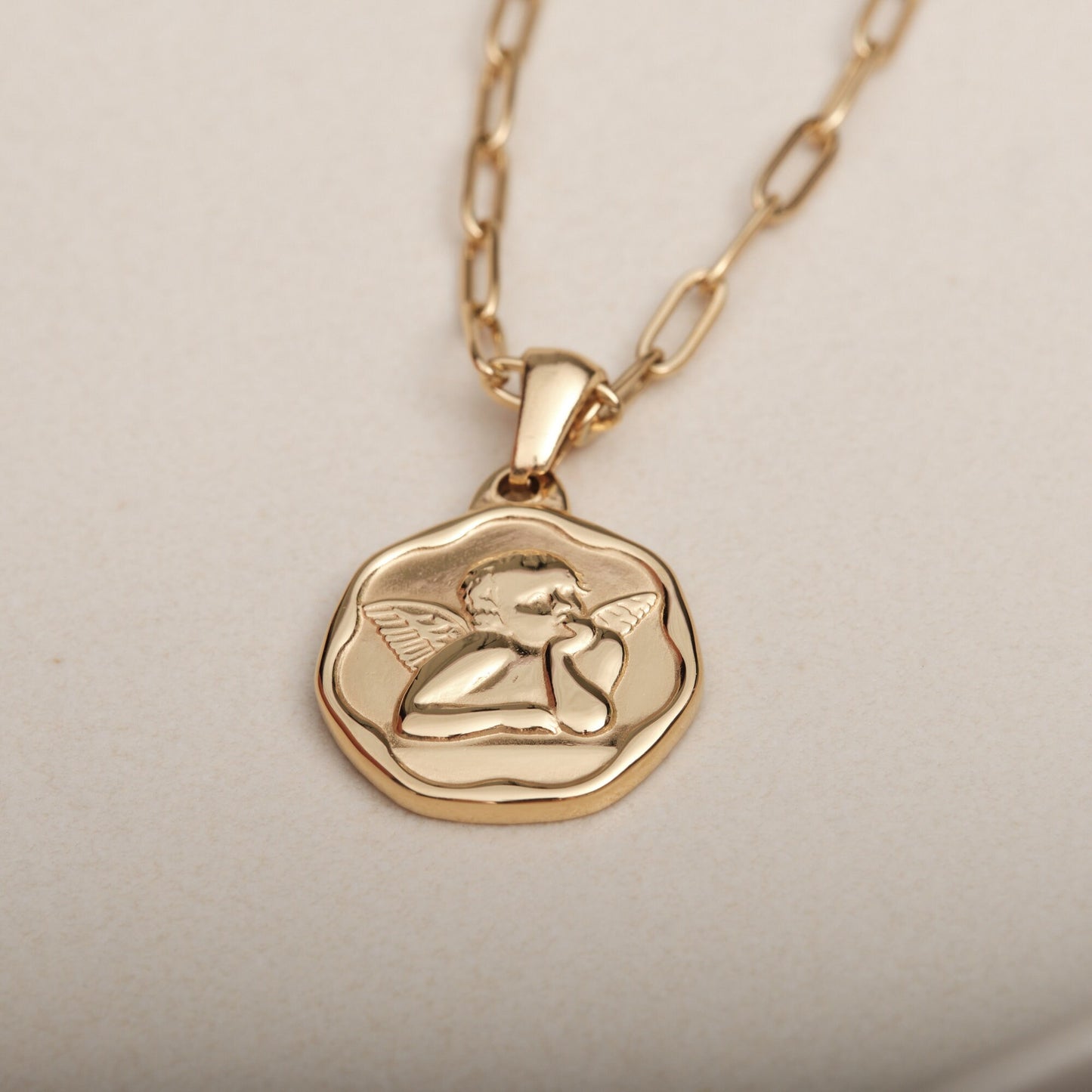 Gold Angel Coin Necklace, Angel Medallion Necklace, Gold Angel Protection Necklace, Guardian Angel Necklace, Birthday Gift, Christmas Gift