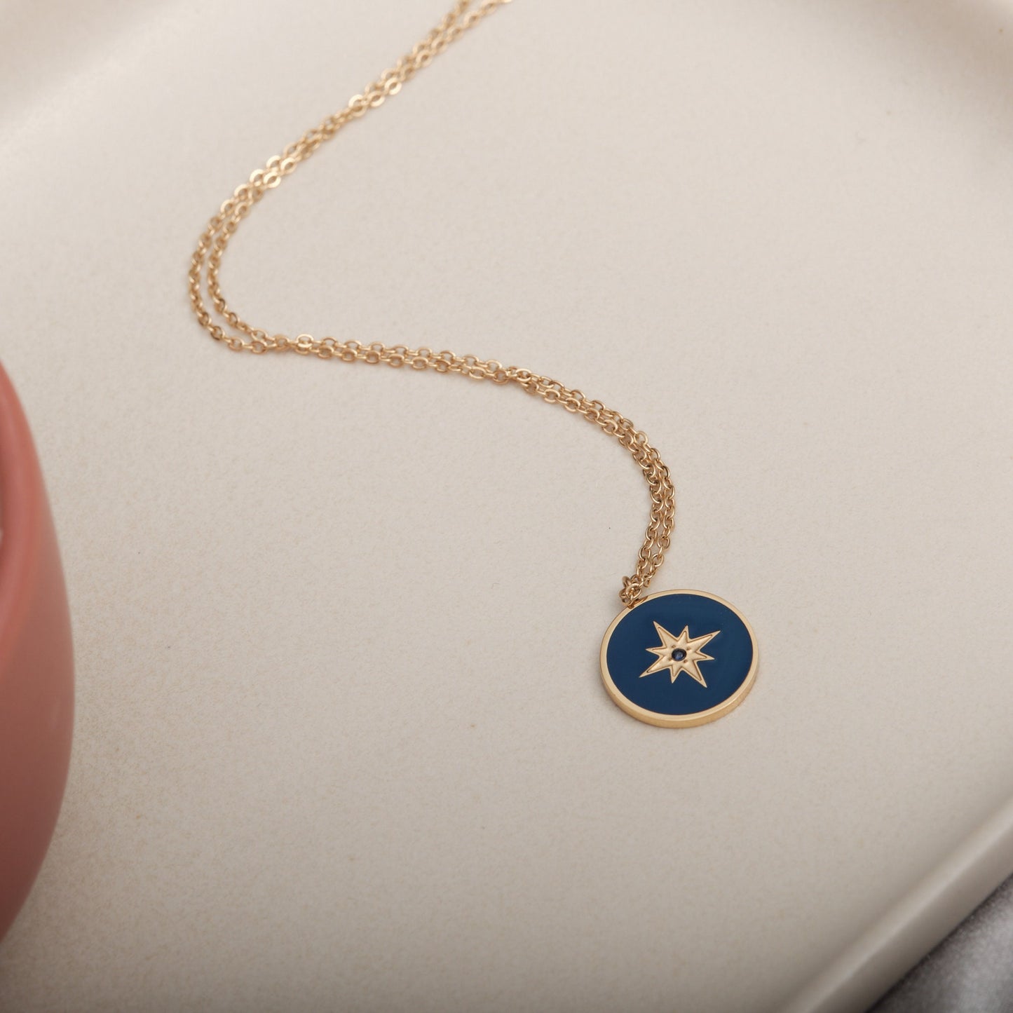 Enamel North Star Necklace Enamel Pendant Necklace Gold Star Necklace Gold North Star Necklace Titanium Necklace Stainless Steel