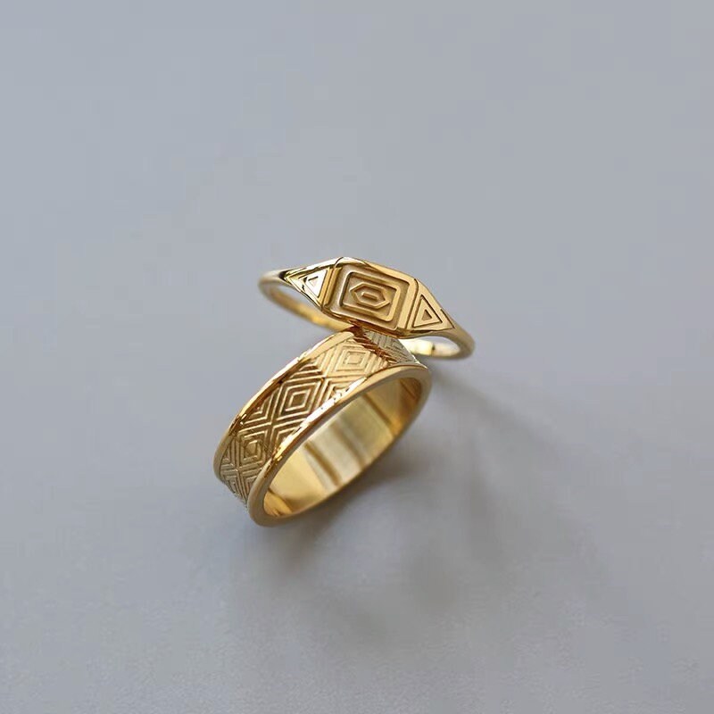 Gold Rings 18k Gold Ancient Greek Pattern Ring, Pinky Ring Stacking Ring, Boho Rings, Band Rings, Dainty Rings, Statement Ring