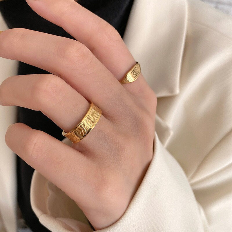 Gold Rings 18k Gold Ancient Greek Pattern Ring, Pinky Ring Stacking Ring, Boho Rings, Band Rings, Dainty Rings, Statement Ring